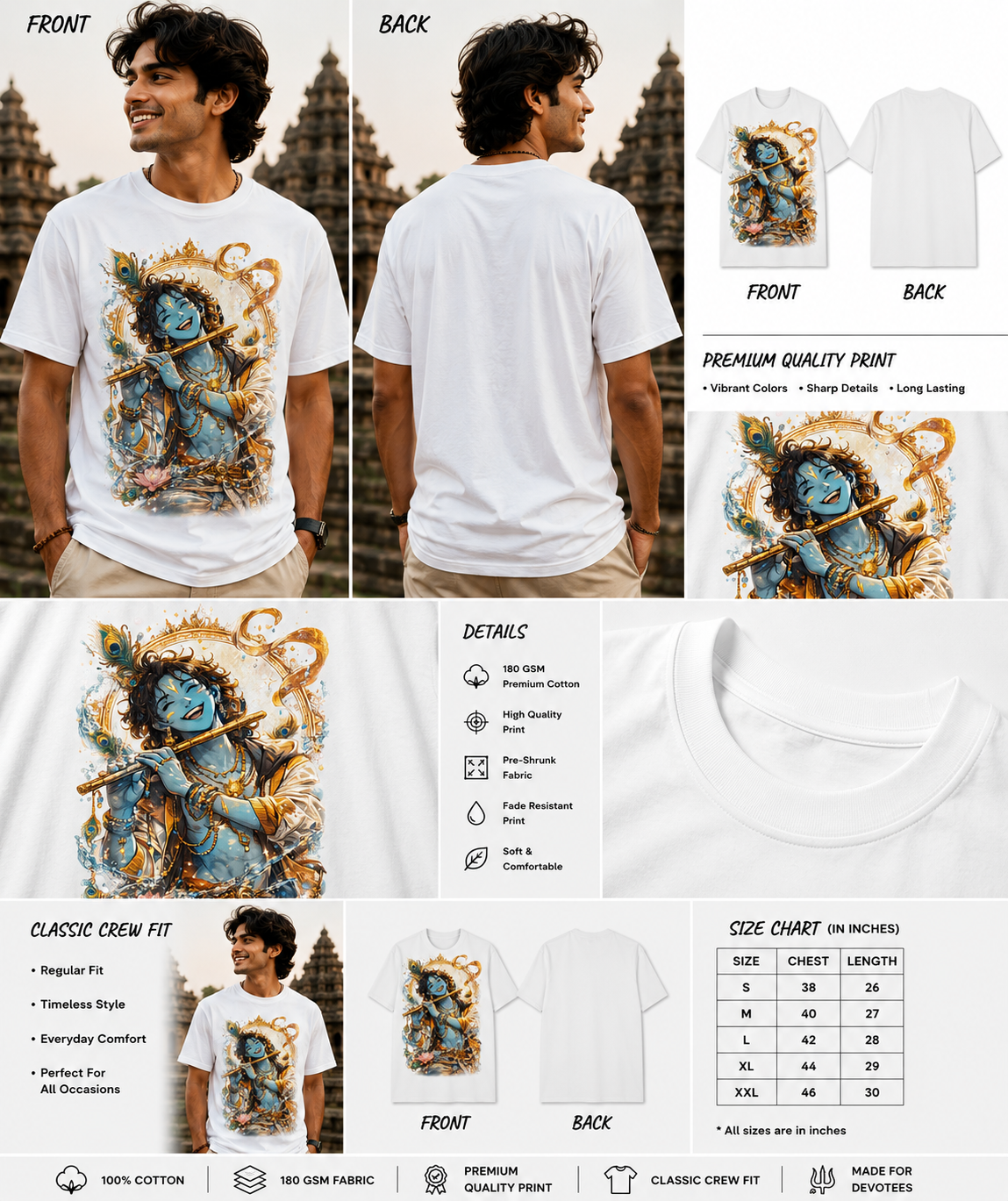 Eternal Bliss Krishna Modern Lord Krishna Classic Crew T-Shirt