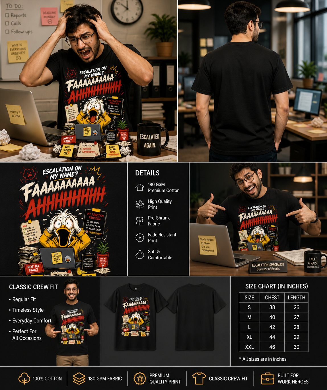 “Escalation? FAAAAAHHHHH Mode” Funny Office Meme Unisex Classic Crew T-Shirt