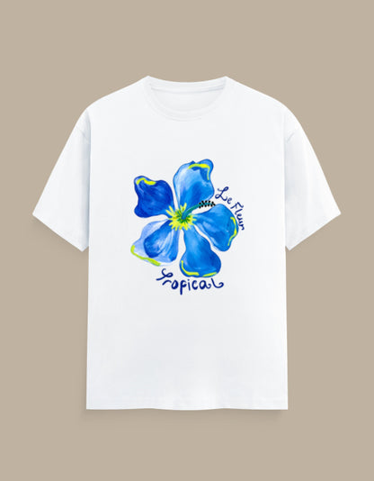Le Fleur tropical bloom floral t-shirt, white, front view