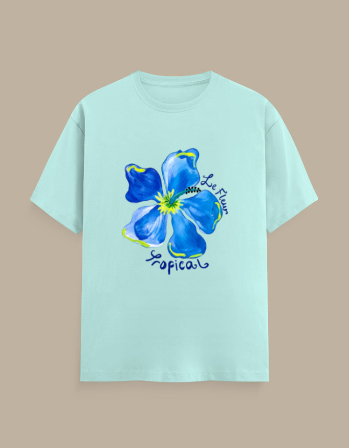 Le Fleur tropical bloom floral t-shirt, mint, front view
