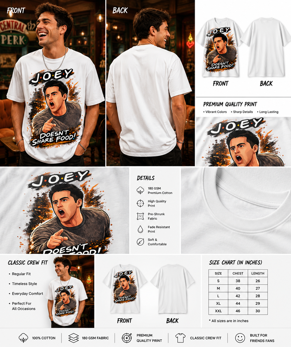 The Friends Food Rule: Joey Tribbiani "No Sharing" Premium Unisex Classic Crew T-Shirt