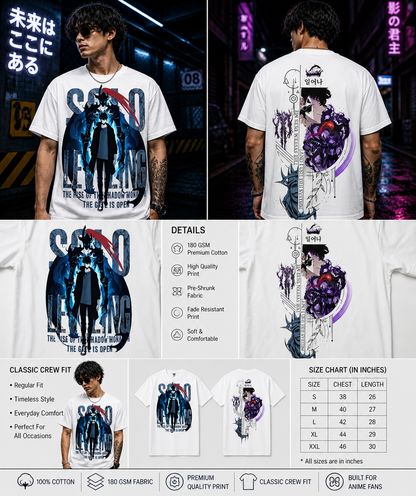 Solo Leveling T-Shirt - Sung Jinwoo Shadow Monarch Arise Graphic Tee - 180 GSM 100% Cotton