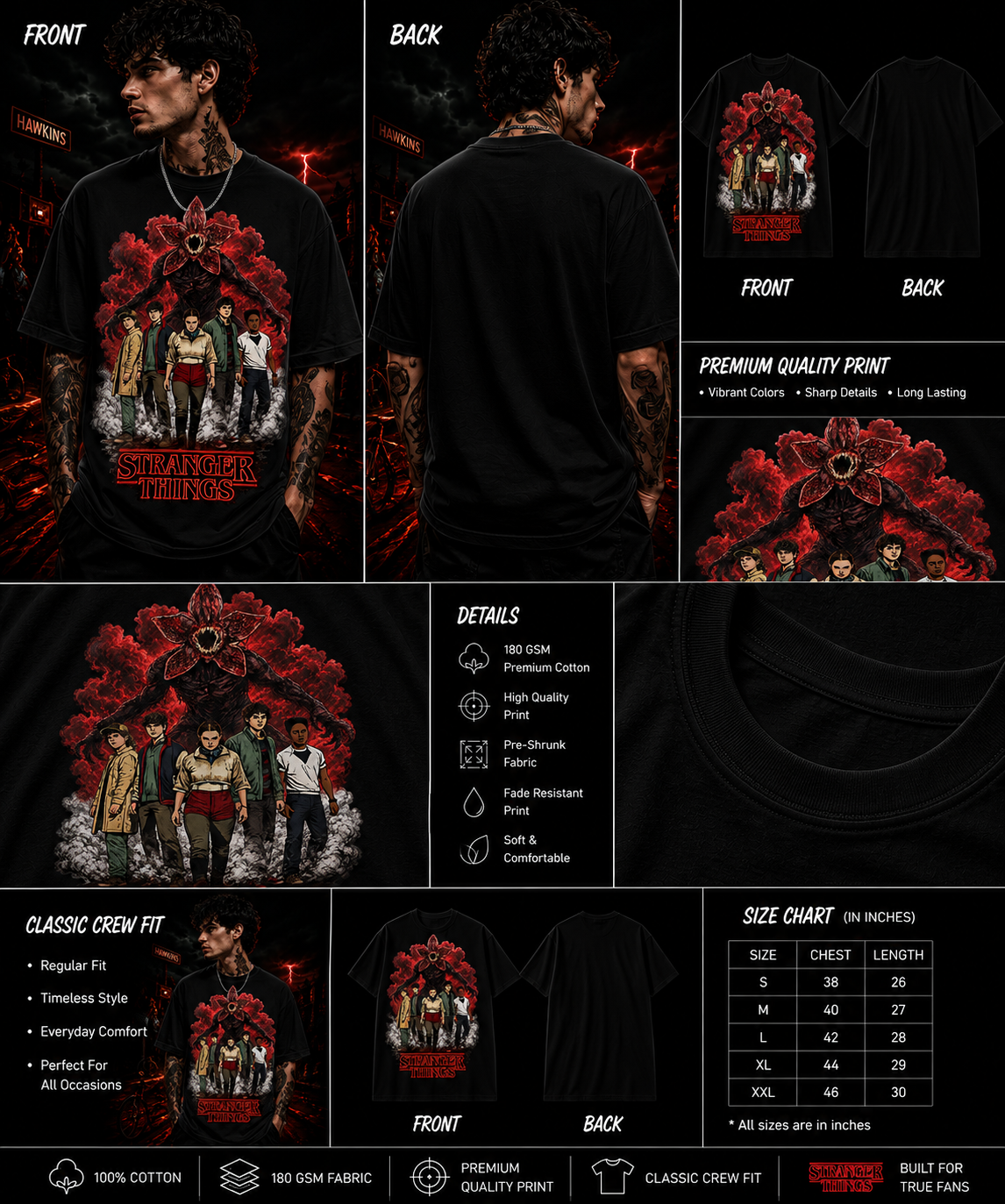 Hawkins Heroes & The Demogorgon: Unisex Classic Crew T-Shirt