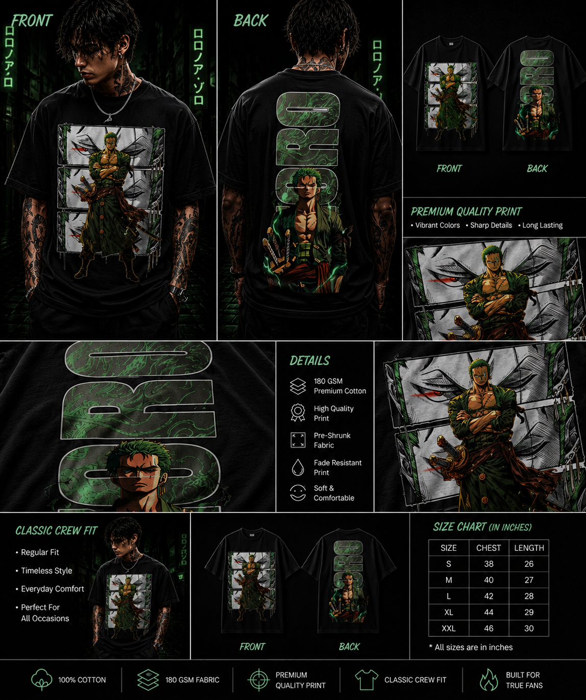 Roronoa Zoro "King of Hell" Premium Graphic Tee