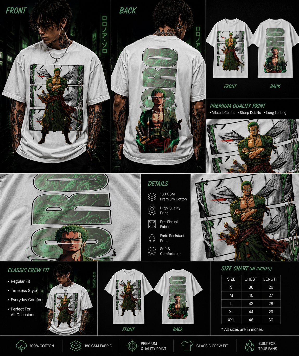 Roronoa Zoro "King of Hell" Premium Graphic Tee